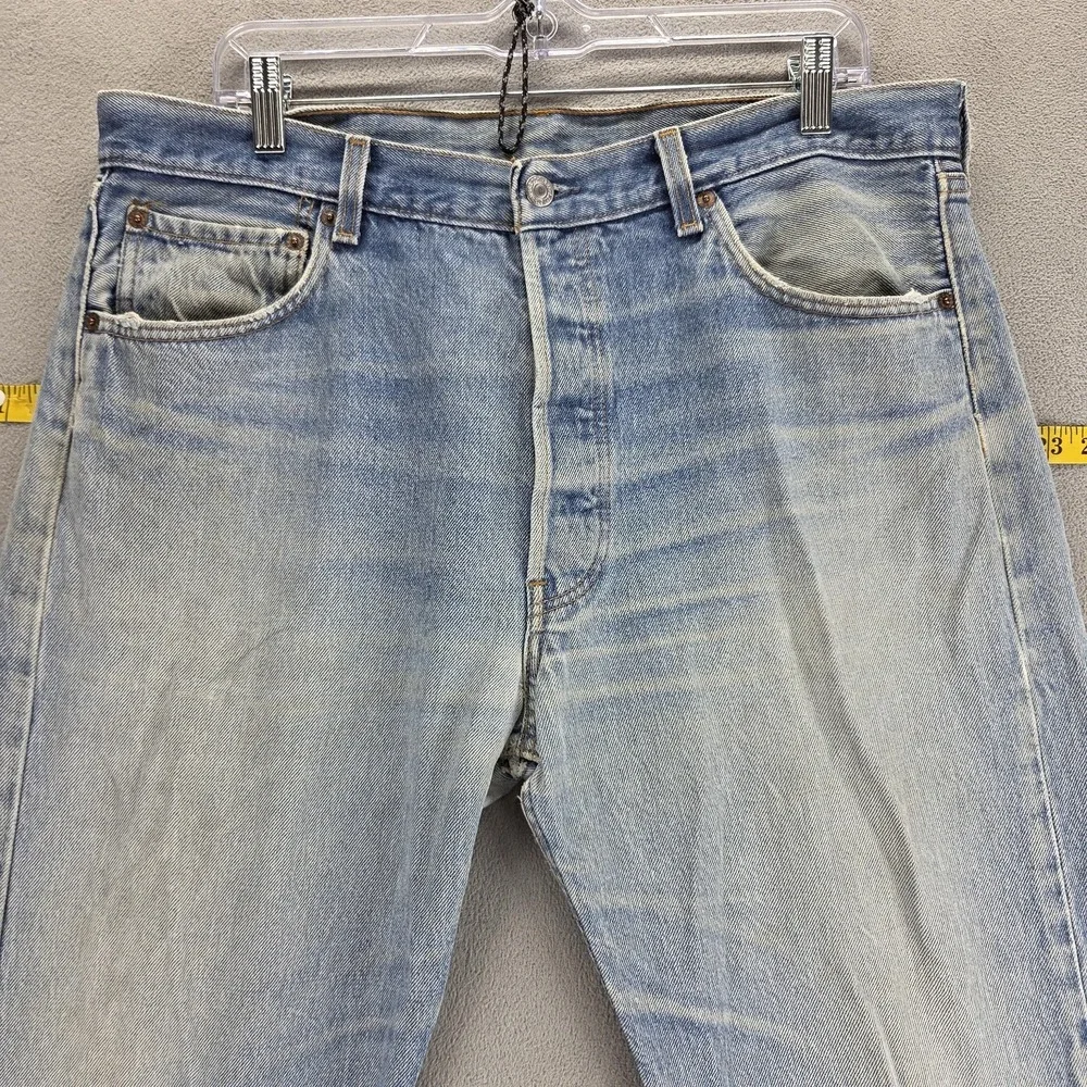 Vintage Levis 501 Jeans Mens Blue Straight Button Fly USA Altered Hem Fits 36x27